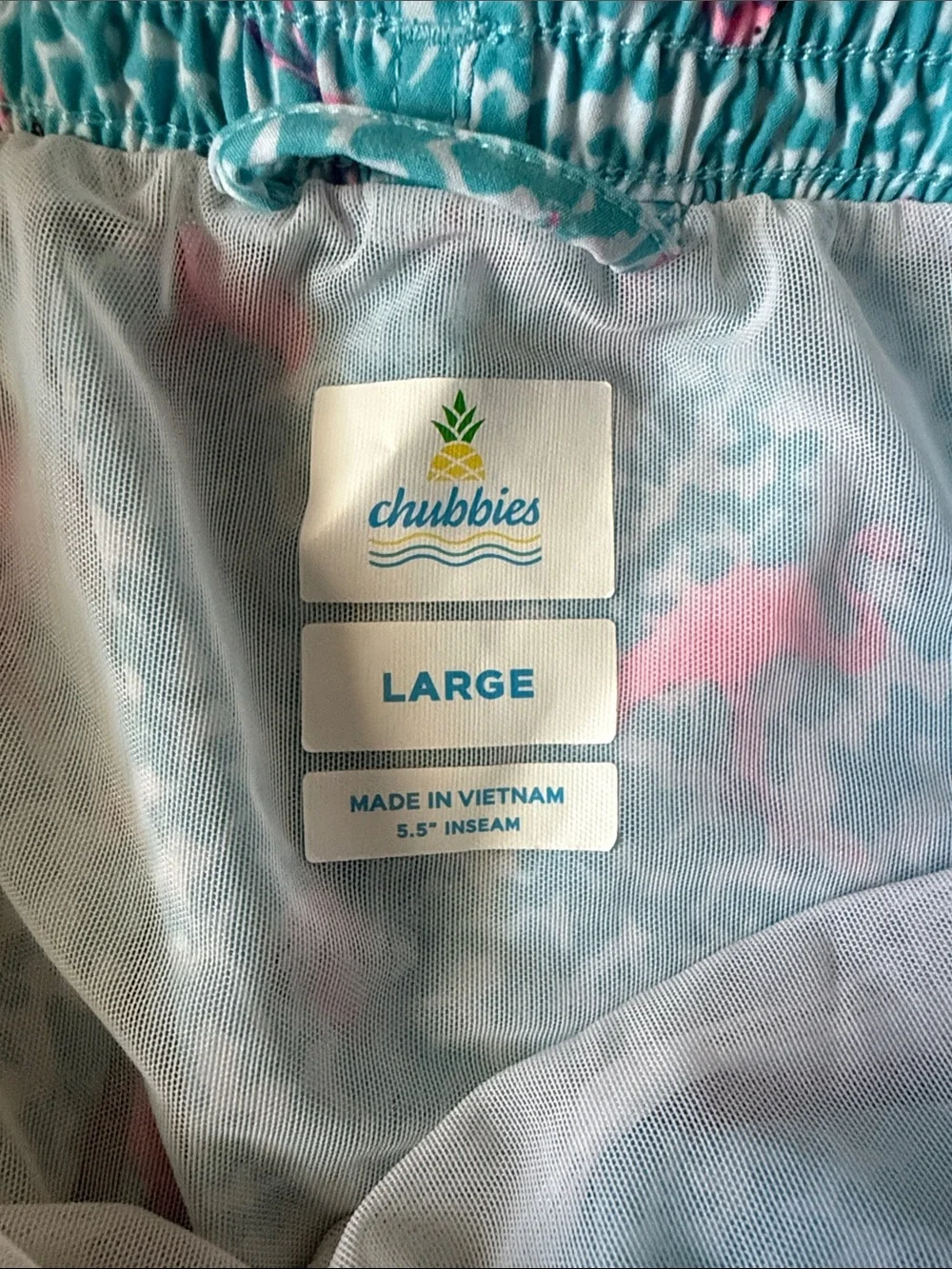 Chubbies Turquoise Swim Shorts with Pink Flamingo Print